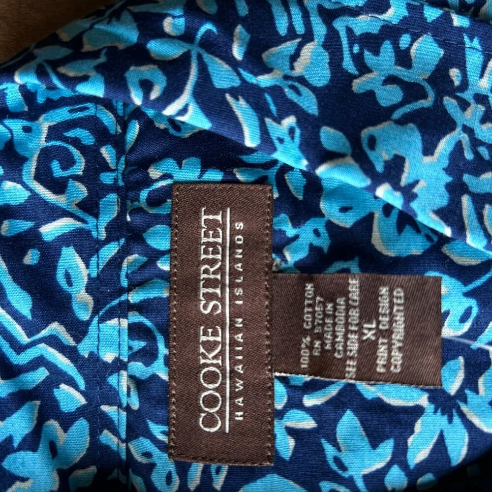 Cooke Street Men's short Sleeve Aloha Hawaiian Shirt Cotton Dark Blue Size XL - Picture 4 of 5
